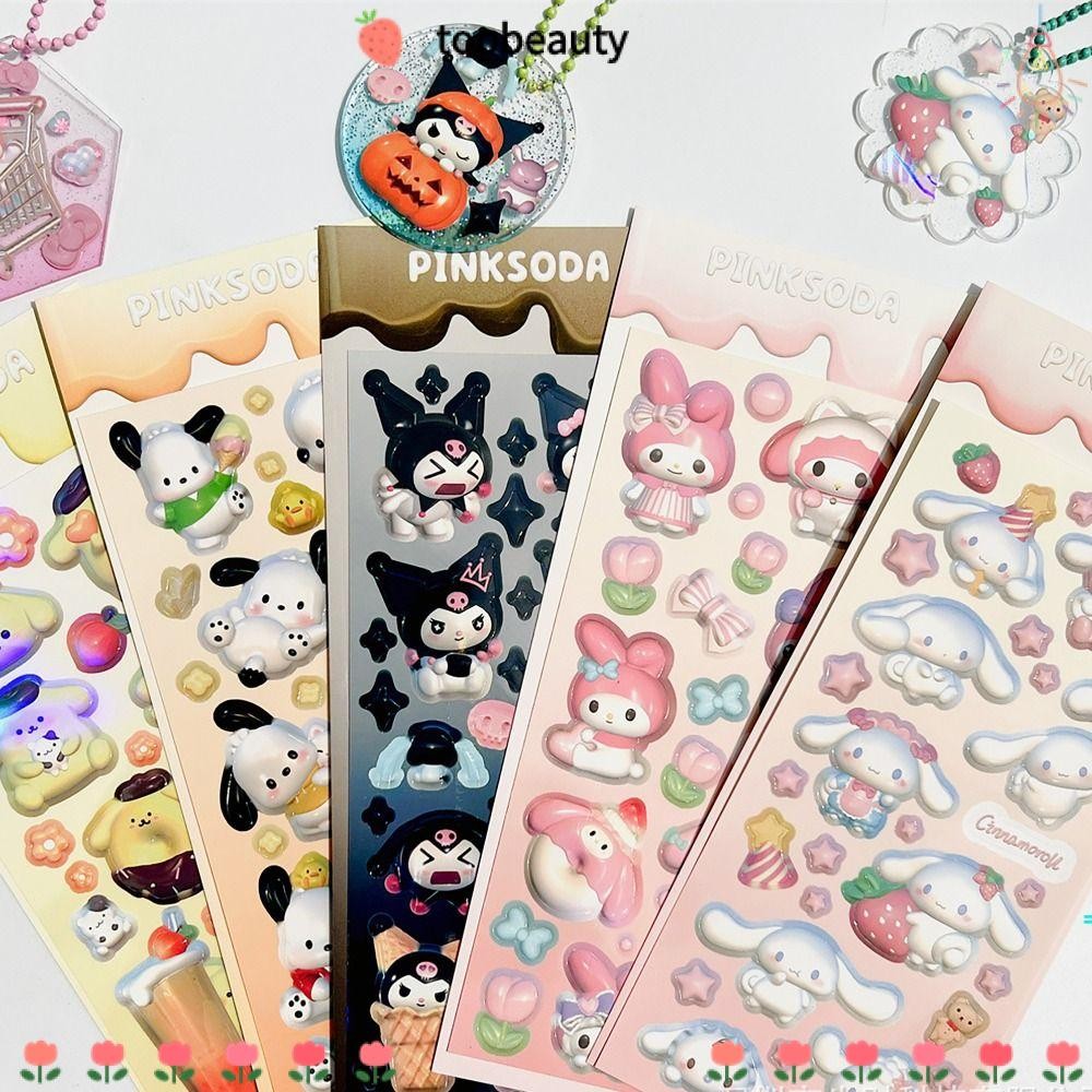 SANRIO Topbeauty สติ๊กเกอร์ซานริโอ้ เครื่องเขียน Kuromi HelloKitty สติ๊กเกอร์การสร้างแบบจําลอง, การ์ตูน Mymelody Pochacco Diary Decor การ์ด Goo ตกแต่งสาว