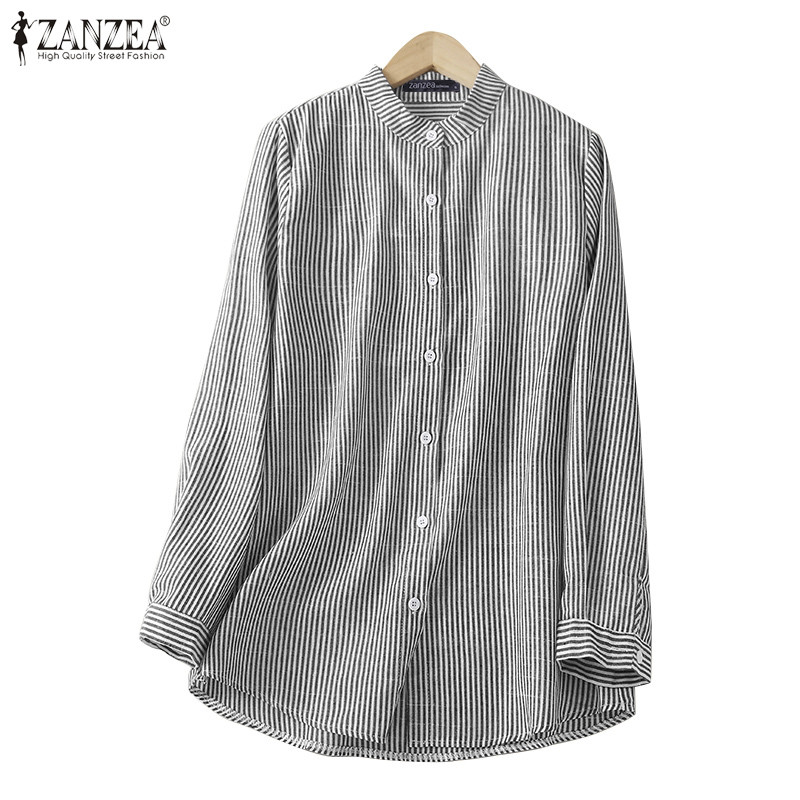 Zanzea เสื้อเชิ้ตทรงหลวมแขนยาวลายทางลําลองเกาหลีสําหรับผู้หญิง Presale