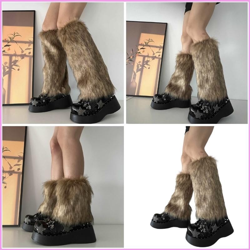 Leg Warmer Women Faux Furs Fuzzy Long Boots Shoes Cuffs Cover Warm Furry Costume