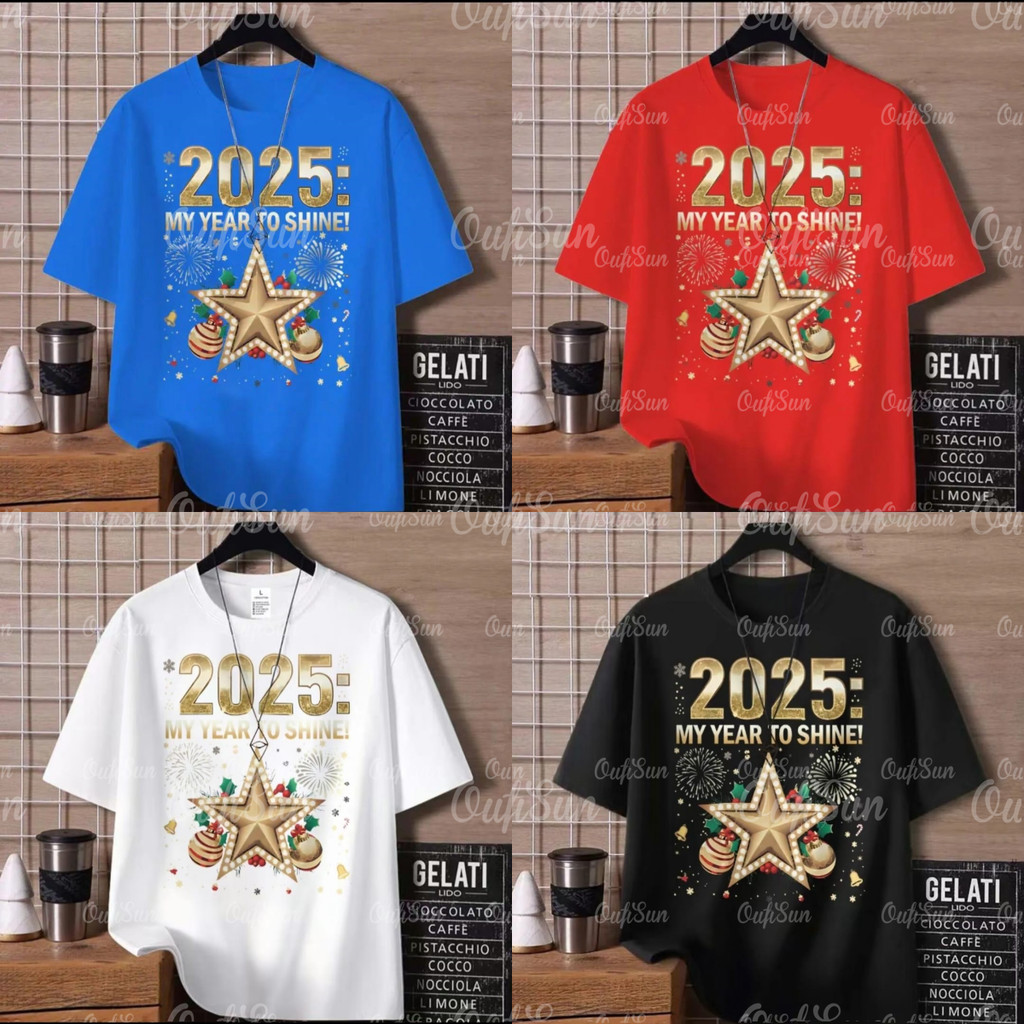 Appy New Year party top 2025 เสื้อปีใหม่ต้อนรับปีงู เสื้อยืดสีแดง. ชม. สีสันสดใส ใส่ได้ทั้งชายและหญิง