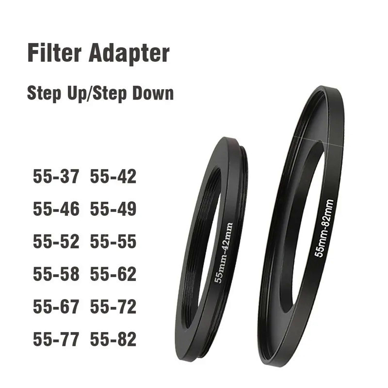 Camera Lens Filter Adapter Ring Step Up / Down Ring Metal 55 mm - 37 42 46 49 52 58 62 67 72 82 mm f