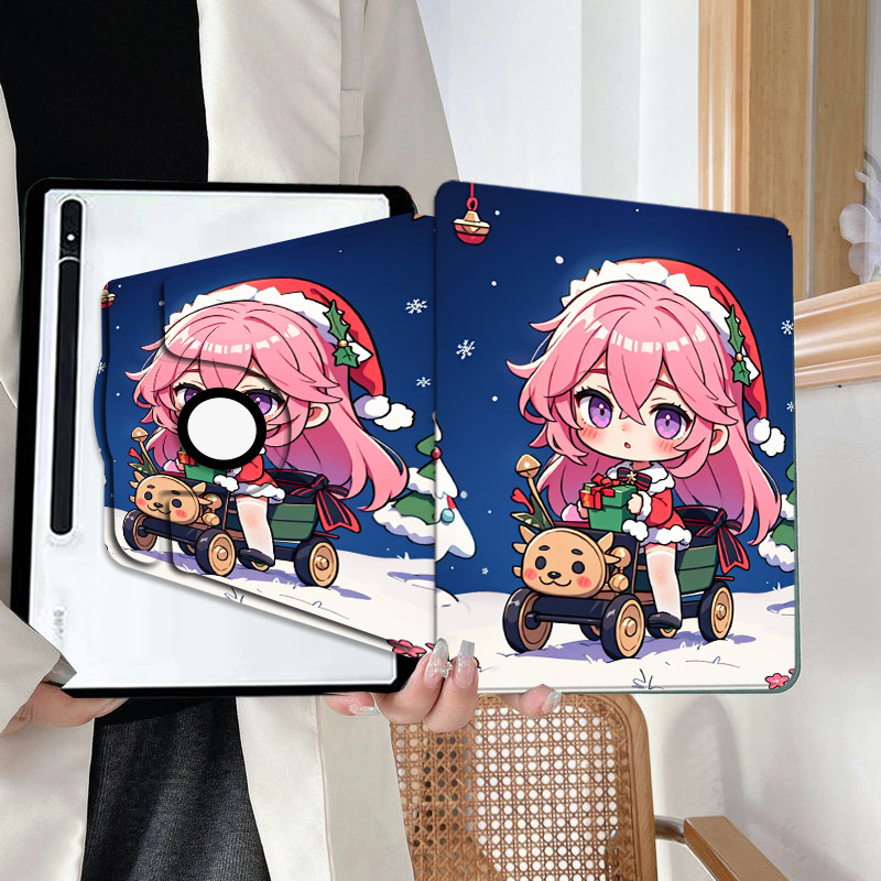 เคส for Samsung Galaxy Tab S6 Lite Tab S7s8 S9 + S7FE 12.4 นิ้ว Tab A8 A9 + รูปแบบการ์ตูน ปรับองศาได้360°