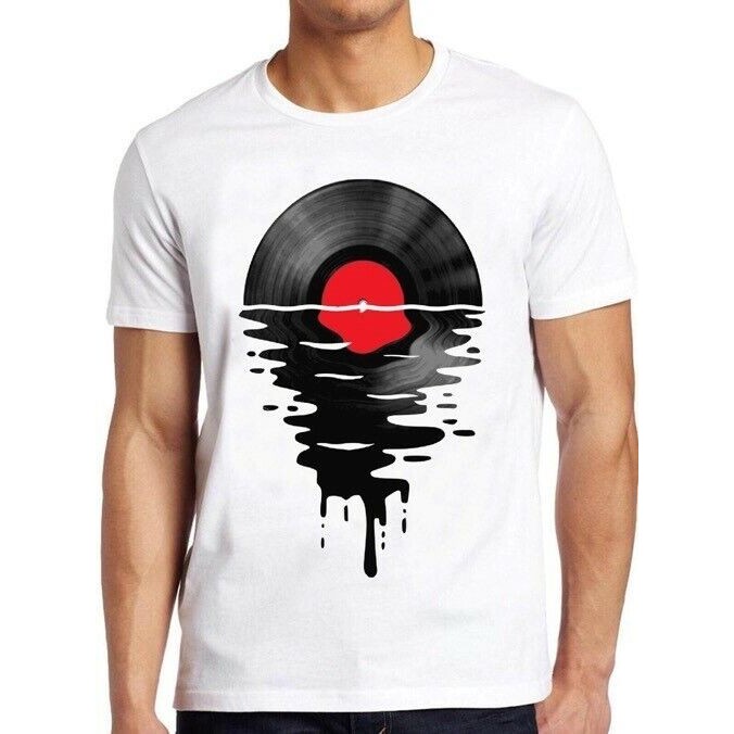 Melting Vinly Dripping Cool Record DJ Music Vintage Tee T Shirt M84