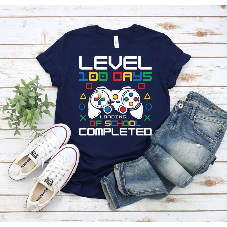 Level 100 Days of School Completed Shirt | Happy 100 Days of School, 100 Days Video Game Shirt, 100 