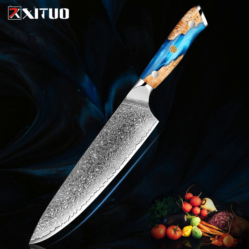 XITUO Chef Knife 8inch Damascus Kitchen Knife Full Tang Handle Pro Sharp VG10 Japanese Steel Meat Su