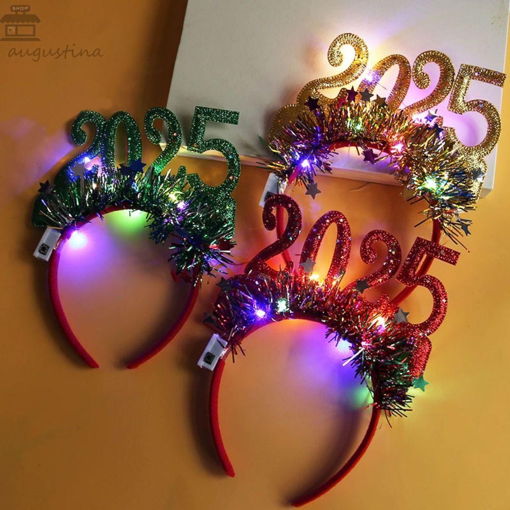 Augustina LED Glow Christmas Headpiece, Crown Hair Hoop Number Letter 2025 ที่คาดผมสวัสดีปีใหม่, อุปกรณ์คริสต์มาส Photographic Headwear เลื่อมปีใหม่ Headdress เด็ก