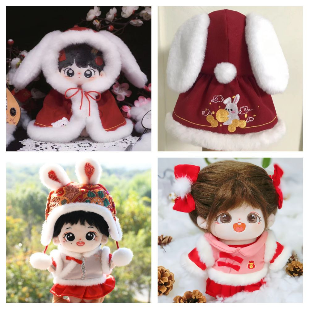 SOLIGHTER ตุ๊กตา Plush Cloak, Red & white กระต่ายหู Poncho ตุ๊กตาเสื้อผ้าปี, 20 ซม.คอสเพลย์ตุ๊กตาอุปกรณ์เสริม Mini เสื้อผ้า 20 ซม.ตุ๊กตาผ้าฝ้าย - รูปที่ 4