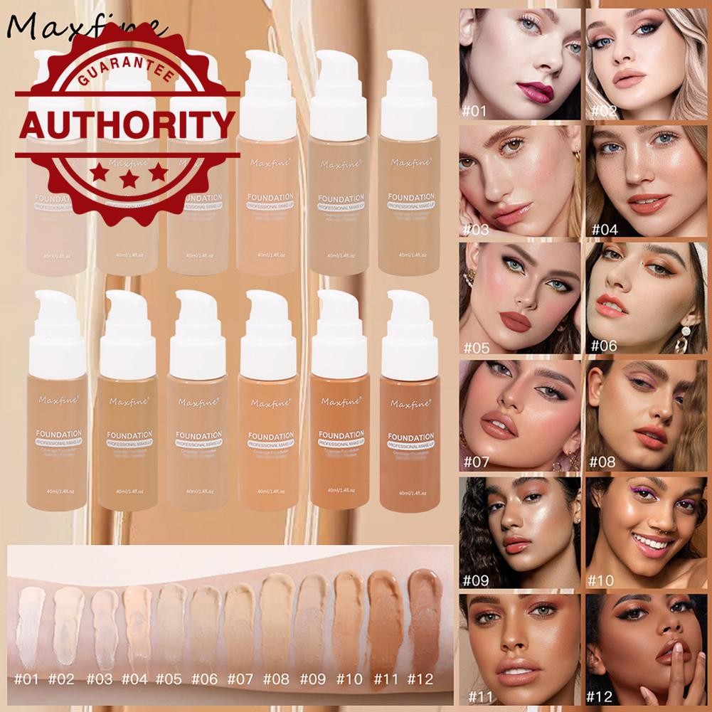 Maxfine 12 สี Foundation Flawless Soft Matte Liquid Foundation Oil Control 24 ชั่วโมง J0s3