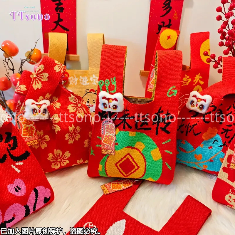 CNY Knitt bag ผู้หญิงคริสต์มาสถักกระเป๋า กระเป๋าถือ ผ้าถัก ขนาดเล็ก ลายคริสต์มาส Christmas Gift bag