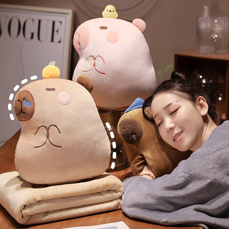 พร้อมส่ง ตุ๊กตาหมอนผ้าห่ม2-in-1คาปิบารา ผ้าห่ม100×160ซม.แยกได้ ตัวใหญ่40ซม. วัสดุพรีเมียม