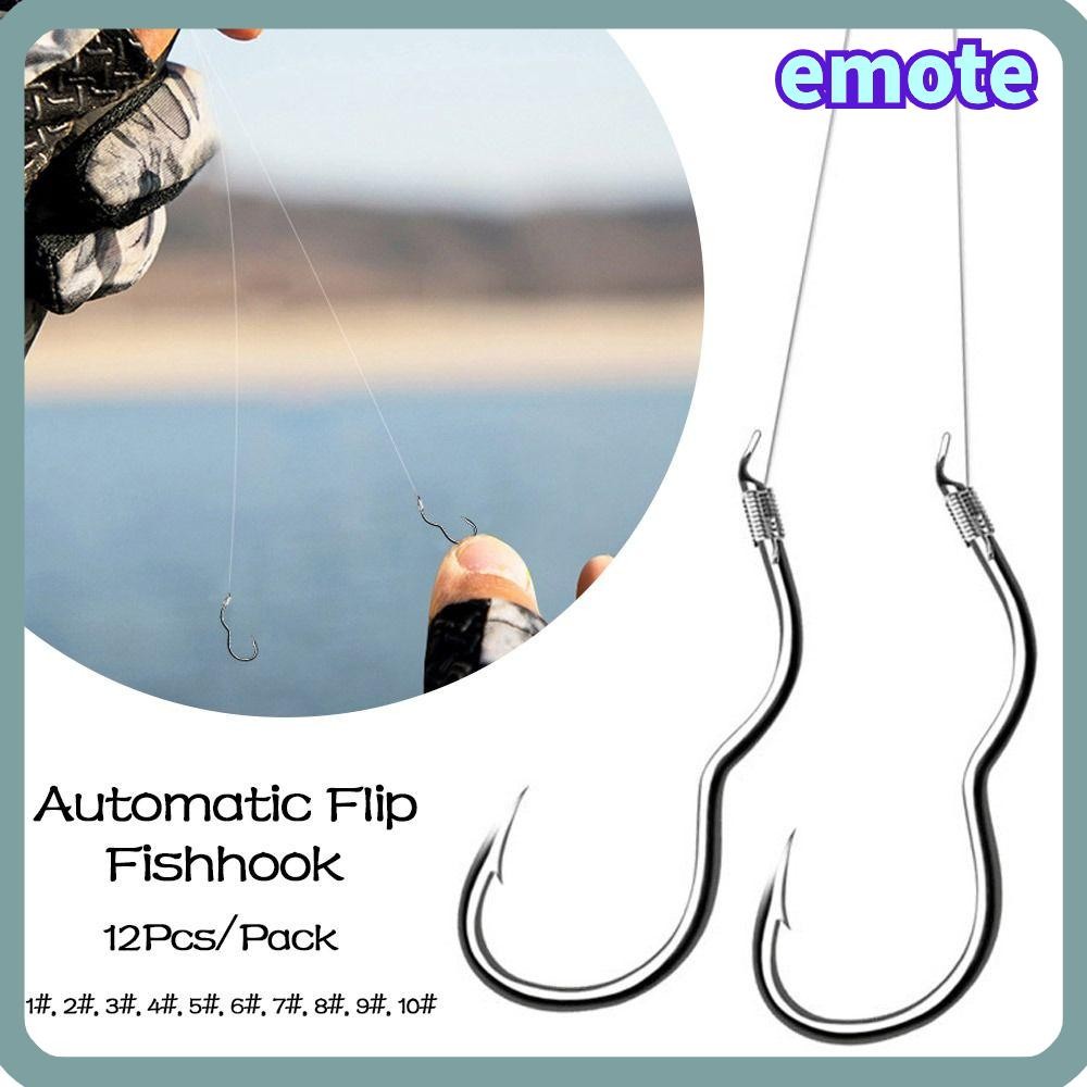 Emote 12 ชิ้น/แพ็คอัตโนมัติ Flip Fishhook,เหล็กคาร์บอนสูงAnti Slip Fishing Hook,กีฬากลางแจ้งSharp Barbed Fishing Tackleปลาคาร์พ