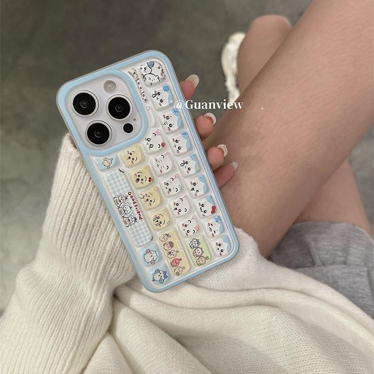 ใหม่insคีย์บอร์ดสีขาวน่ารักchikawaรูปแบบคีย์บอร์ดเคสโทรศัพท์anti-fallสําหรับiphone 16 Promax 15 Promax 11 12 13 Mini 14plus 11 Pro Max X XS XR XS Max 78 7Plus