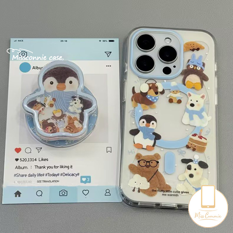 น่ารักฤดูหนาวเพนกวินหมีลูกสุนัขสุนัขสร้างสรรค์สําหรับiphone 16 12 13 11 15 14 Pro Max XR 7Plus 14 15 16 7 8 Plus XS X Max SE 2020 คู่โปร่งใสนุ่มกรณี