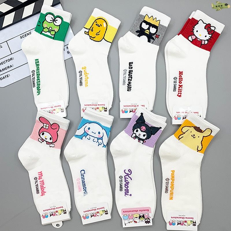 [UNC] Hello Kitty Medium Tube Socks Kuromi การ์ตูนสัตว์ถุงเท้า Kawaii Sanrio Melody ถุงเท้า Rosered สีดําสีขาวถุงเท้าสําหรับสาวผู้หญิง TH