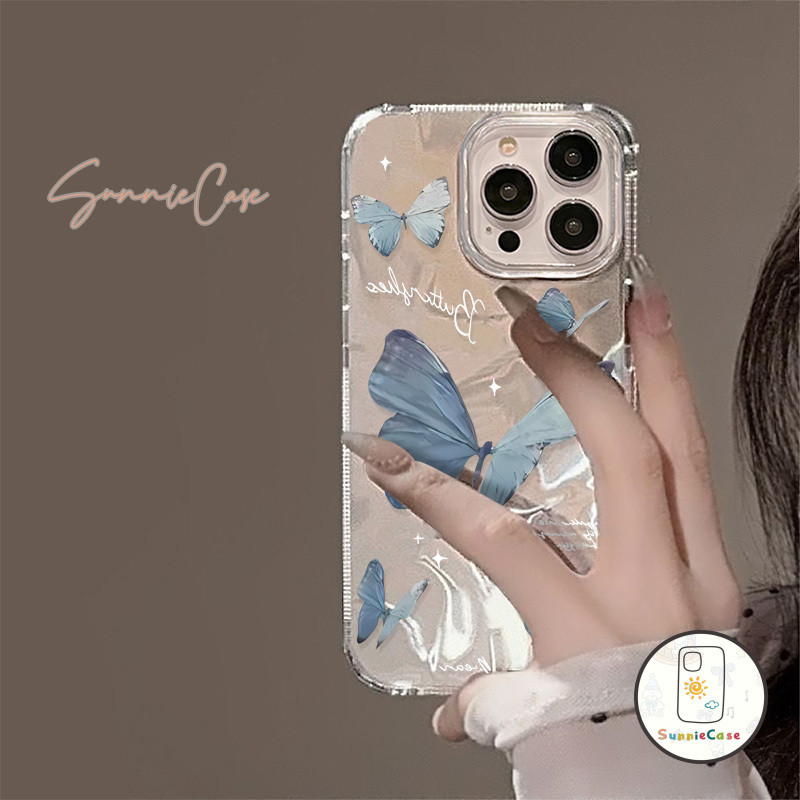 เคสไอโฟน11 สีฟ้า ผีเสื้อ สำหรับ IPhone 14 16 12 15 13 11 Pro Max 7Plus 8Plus X XR XS Max 7 8 6 6s Plus SE ระลอกน้ำ เคส