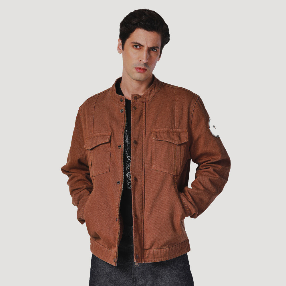 WRANGLER เสื้อแจ็กเก็ตผู้ชาย คอลเลคชั่น Biker Regular รุ่น WR F324MJKTN37 สีน้ำตาล