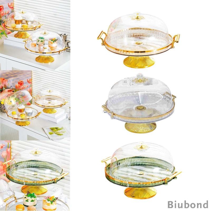 [Biubond] Footed Pastry Display Server Cupcake Candy Display Tray ขาตั้งเค้กกลมพร้อมฝาปิดโดมสําหรับ 
