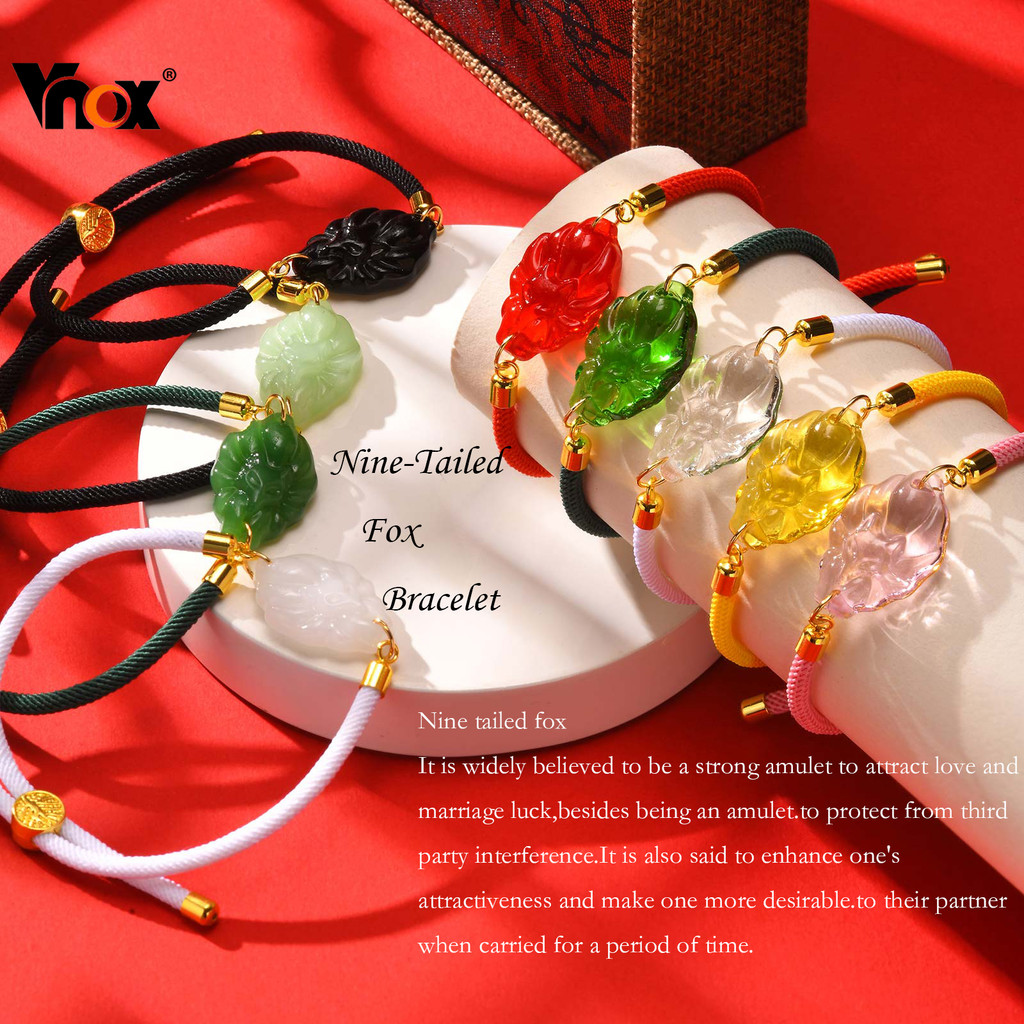 Vnox Lucky Charm คริสตัล Nine-Tailed Fox & Adjustable String Amulet สร้อยข้อมือสําหรับเด็กและผู้ใหญ่เครื่องประดับของขวัญ