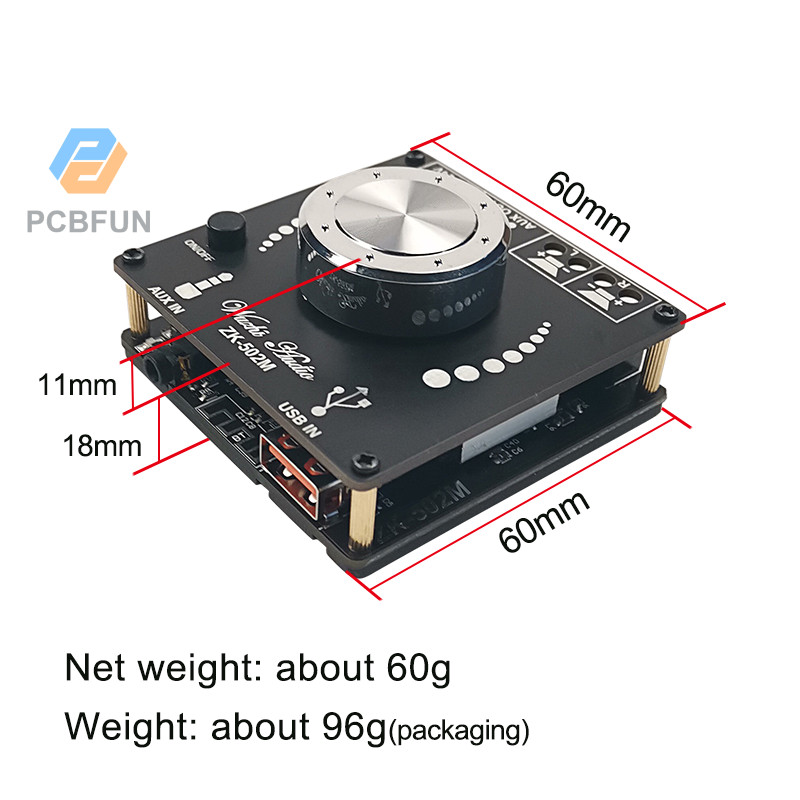 Pcbfun ZK-502M MINI 2.0 สเตอริโอบลูทูธเครื่องขยายเสียงดิจิตอลโมดูลอินพุตหลายตัว 50WX2 /100W*2