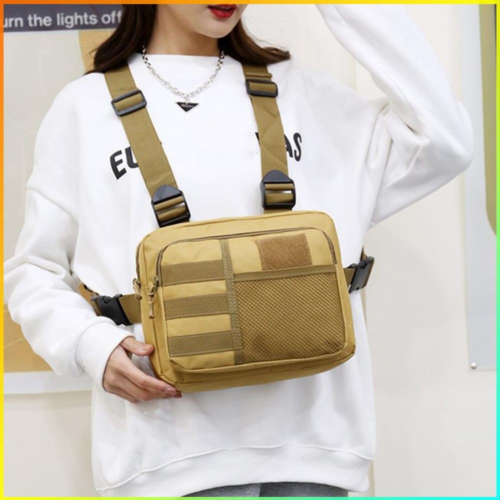 รถมอเตอร์ไซค์รถยนต์★ Chest Rig Packs Fashion Punck Chest Bag Oxford Multifunctional for Hiking Sports