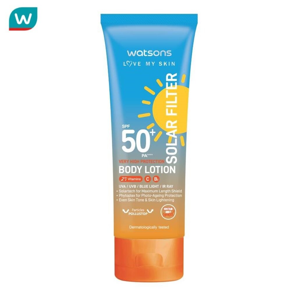 Watsons วัตสัน เลิฟ มาย สกิน โซล่าร์ ฟิลเตอร์ เวรี่ ไฮ โพรเทคชั่น บอดี้ โลชั่น SPF50+ PA++++