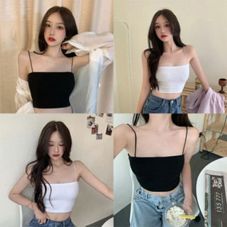 💋Pink girl💋​พร้อมส่ง เสื้อครอปสายเดี่ยว ซับใน ไม่มีฟองน้ำ  ผ…