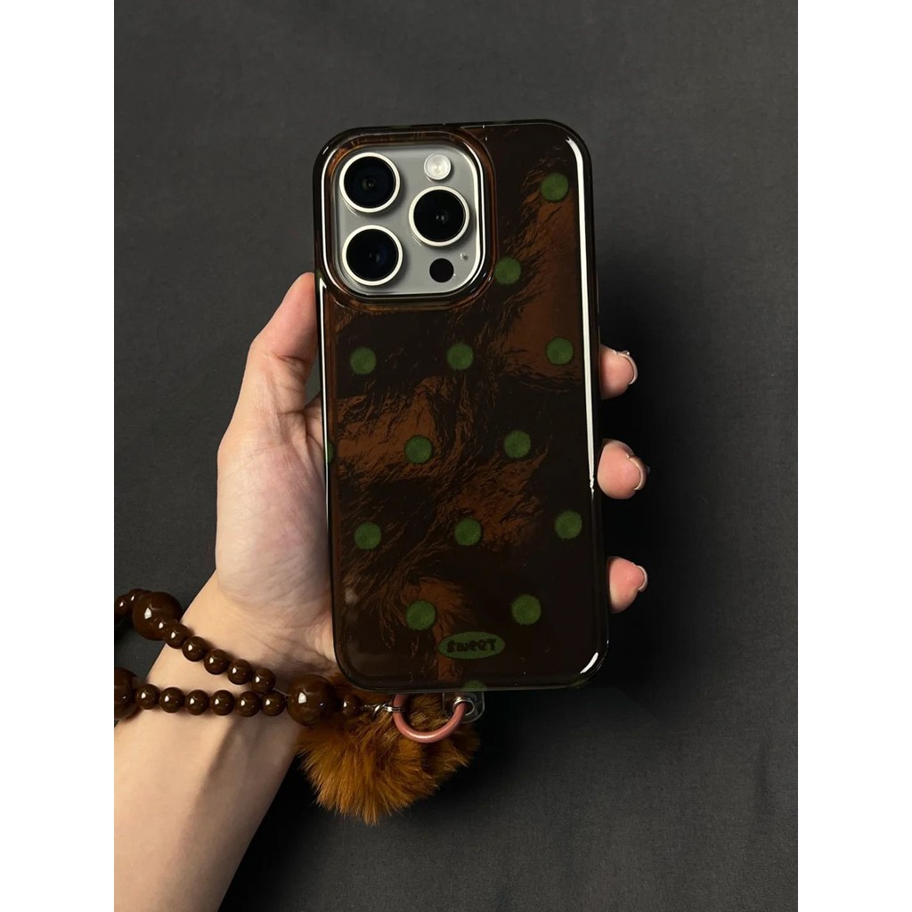 Retro สีน้ําตาล Polka Dot เหมาะสําหรับ Apple 15promax เคสโทรศัพท์ iPhone16 สไตล์ใหม่ 13 สไตล์เกาหลี 14 รวมทุกอย่าง 12xs