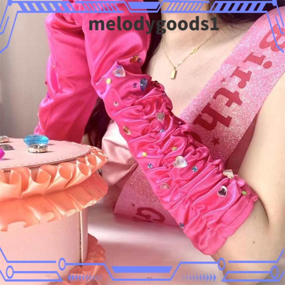 Melodygoods1 ความยาว Mittens, Lolita Elegant Princess Rhinestone ถุงมือ, Rhinestone ซาติน Party Dress Arm Cover Lady