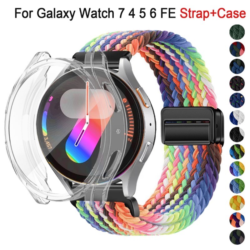 Strap + สําหรับ Samsung Galaxy Watch 5 7 4 6 FE 40 มม.44 มม.TPU คลุมทั้งหมดหน้าจอป้องกันกรณี + ไนลอนสร้อยข้อมือแม่เหล็กสําหรับ Galaxy Watch 7 สาย