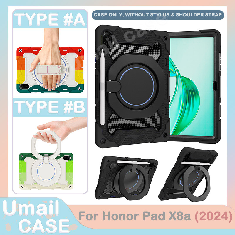 เคสกันกระแทกที่ทนทานสําหรับ Honor Pad X8a 11 นิ้ว 2024 360° ฝาครอบแท็บเล็ตที่จับขาตั้งแบบหมุนได้