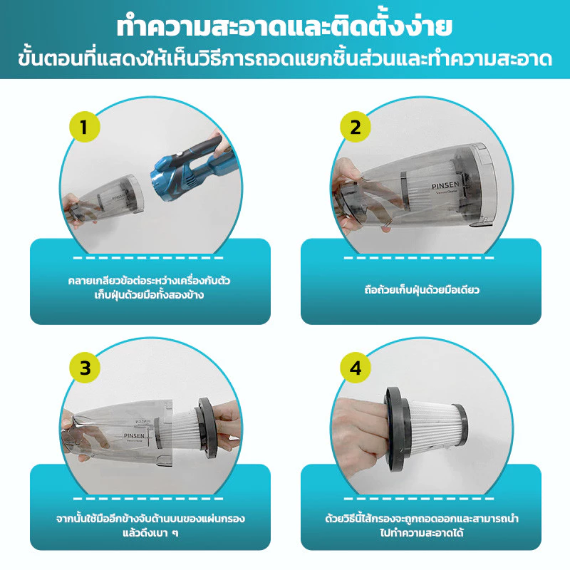 PINSEN เครื่องดูดฝุ่นแบบมือถือ ไร้สายพลังดูดขนาดใหญ่ 10000pa กำลังไฟ140W เสียงรบกวนต่ำแบต Makita เครื่องดูดฝุ่นแบตเตอรี่ thumbnail 6