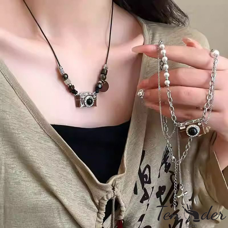 COD-ส่งเร็วจากไทย🎀สร้อยคอแฟชั่น จี้โมเดลกล้อง สานประดับลูกปัด Insความรู้สึกระดับไฮเอนด์ โซ่ไหปลาร้า สำหรับผู้หญิง-Tender