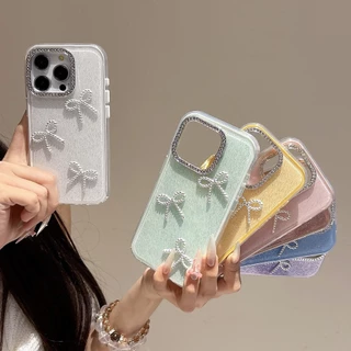 Bowknot GLITTER เคสโทรศัพท์อะคริลิคสําหรับ iPhone 17 Pro Max 17 Air 16 15 14 13 12 11 กันกระแทกป้องกันปลอก