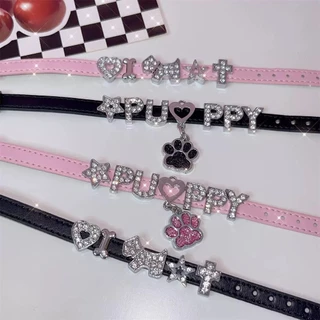 1 PC Silver Shiny Rhinestone สร้อยข้อมือหนังสไลด์ตัวอักษรดิจิตอล Y2K สร้อยข้อมือเครื่องประดับ DIY ปลอกคอสัตว์เลี้ยง