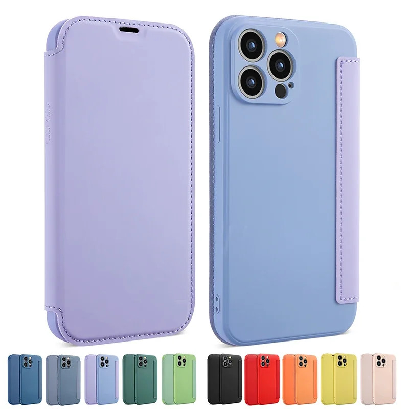 Flip หนังซิลิโคนเหลวสําหรับ iphone 16 Pro Max 14 15 Plus การ์ดป้องกันเลนส์ Soft Book Cover