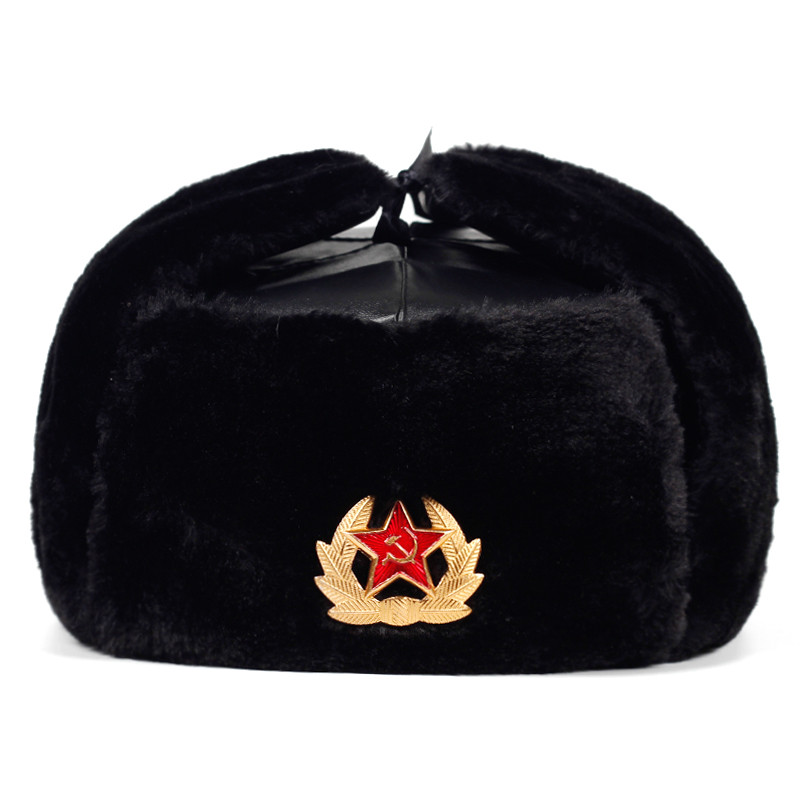 กองทัพโซเวียตทหารป้ายรัสเซีย Ushanka Bomber หมวกนักบิน Trapper trooter หมวกฤดูหนาว Faux กระต่ายขนสัตว์ Earflap ผู้ชายหิมะหมวก