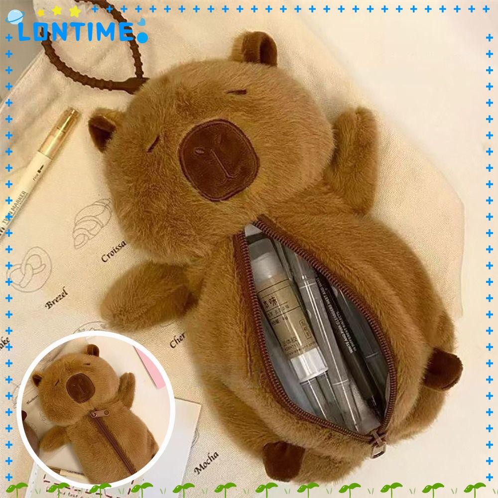 LONTIME กระเป๋าใส่ปากกา, ดินสอความจุขนาดใหญ่มัลติฟังก์ชั่น, กระเป๋าเก็บตุ๊กตาของเล่นตุ๊กตา Capybara สร้างสรรค์นักเรียน