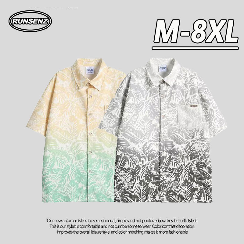 M-8XL Fat Man อินเทรนด์เสื้อชายหาดลายดอกไม้ผู้ชายพลัสขนาดเสื้อแขนสั้นหลวมสบายๆด้านบนขนาดใหญ่