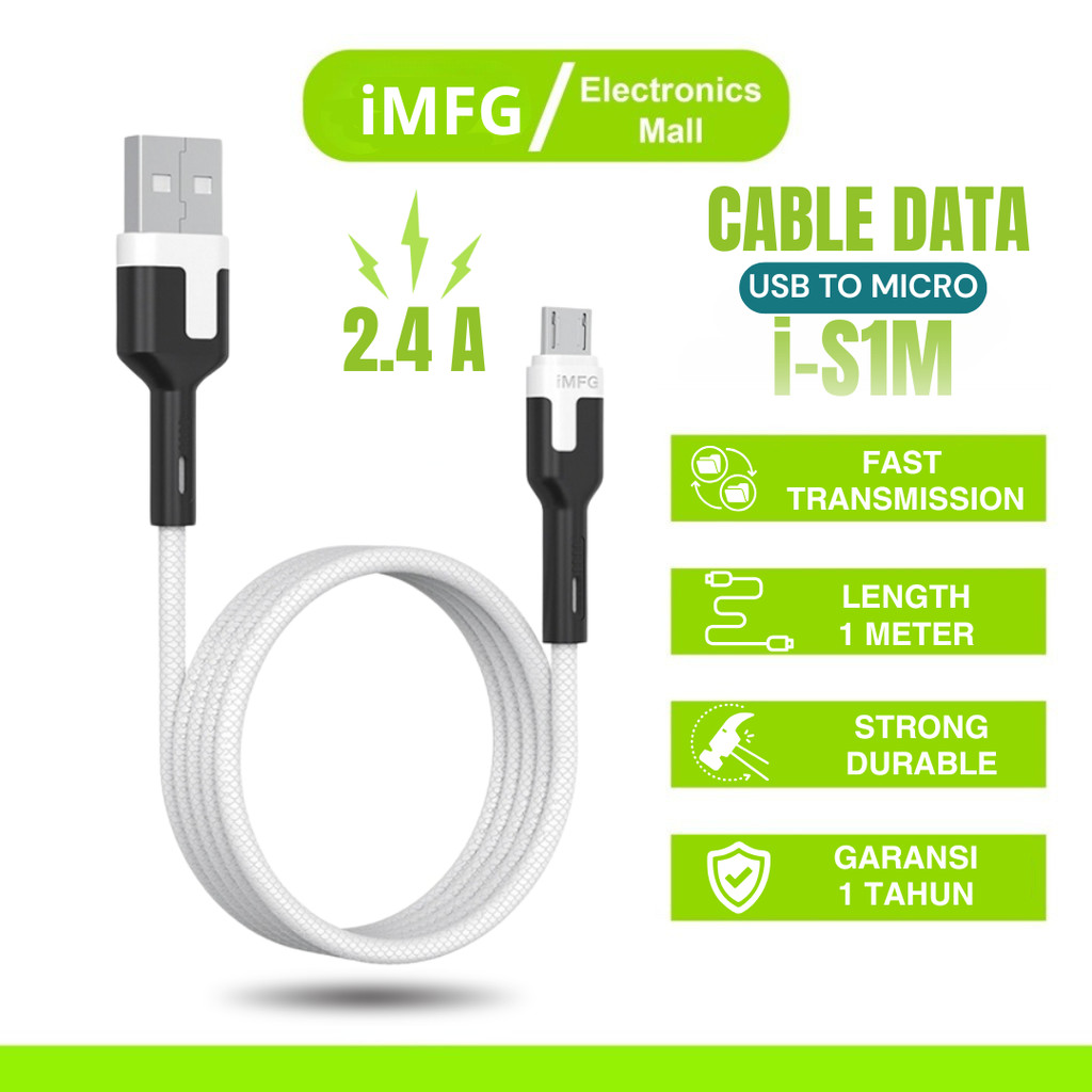 IMFG I-S1M 2.4A Fast Charging Micro USB Cable 100cm สําหรับ Samsung, Oppo, Vivo และอื่นๆ