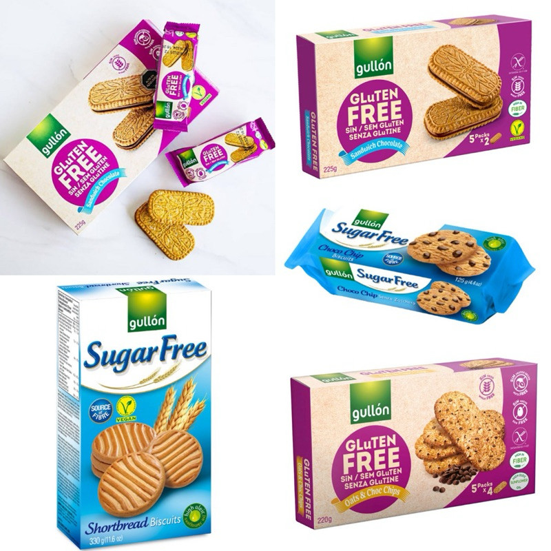 Gullon gluten free biscuit / sugar free biscuit  กูยอง กลูเต้นฟรีบิสกิต ช็อกชิพคุกกี้ ช็อตเบรด มาเรี