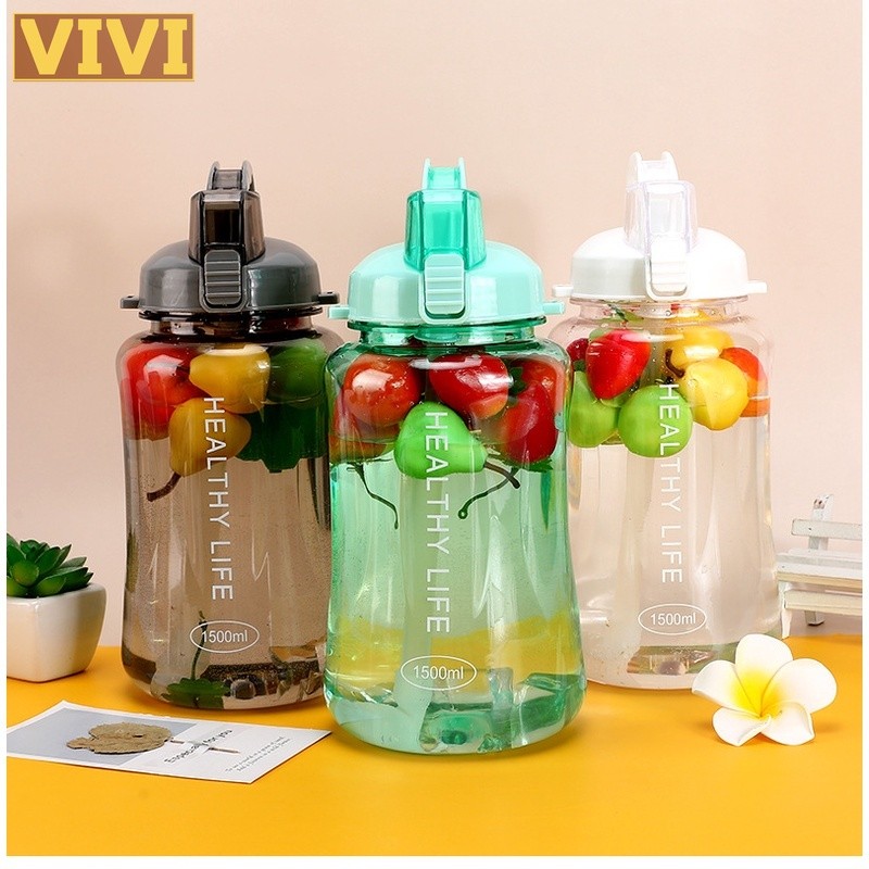 ขวดน้ํา 1500ML พร้อมหลอด 1500ML Botol Air anding Straw V48