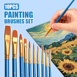 10 ชิ้น/เซ็ต ชุดแปรงพู่กัน ขนแปรงไนล่อน ใช้สีน้ำมันหรือสีอะคริลิคได้ แปรงทาสี แปรงทา