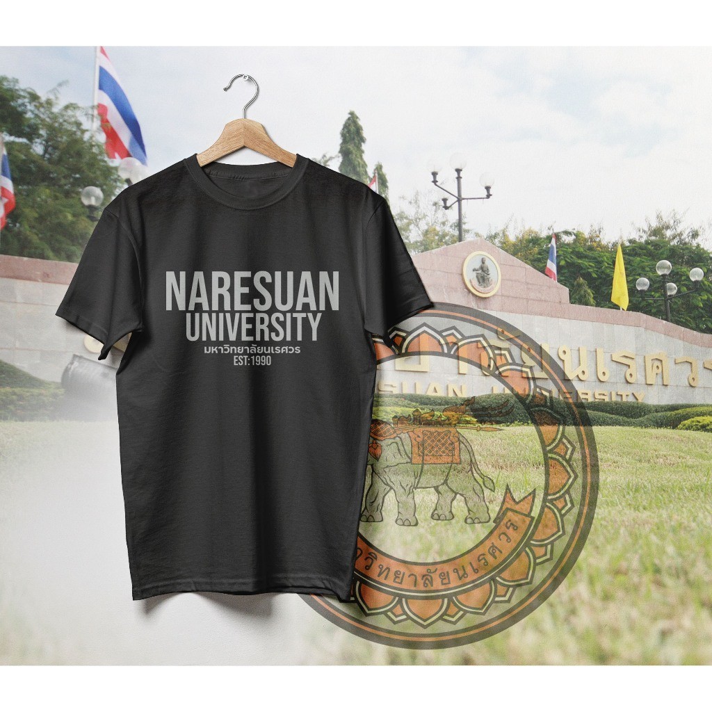 👑👑 [ Cotton] T-shirt เสื้อยืด Naresuan University มหาวิทยาลัยนเรศวร มี 4 สี  สีขาว สีดำ สีเทาควันบุหรี่ สีส้ม ใส่เท่ห์เ