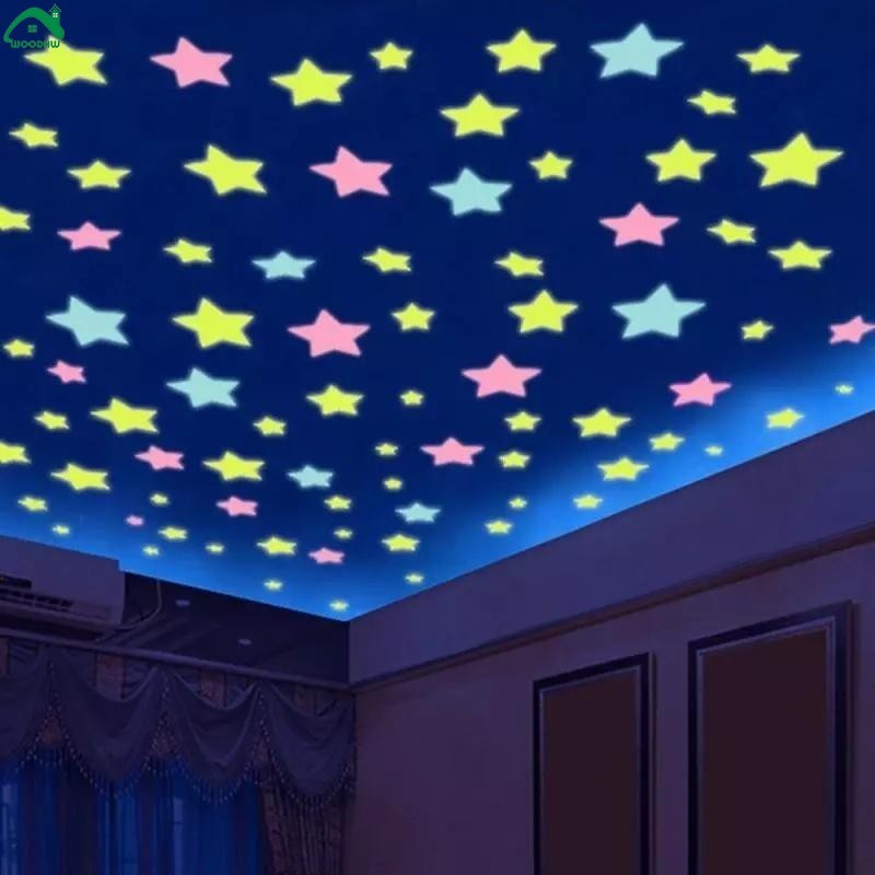 [บ้าน] - Glow in the Dark วอลล์เปเปอร์ - สติ๊กเกอร์ติดผนังเรืองแสงดาว 3 มิติ, ตกแต่ง DIY สําหรับเพดานห้องเด็ก, ตกแต่งบ้าน
