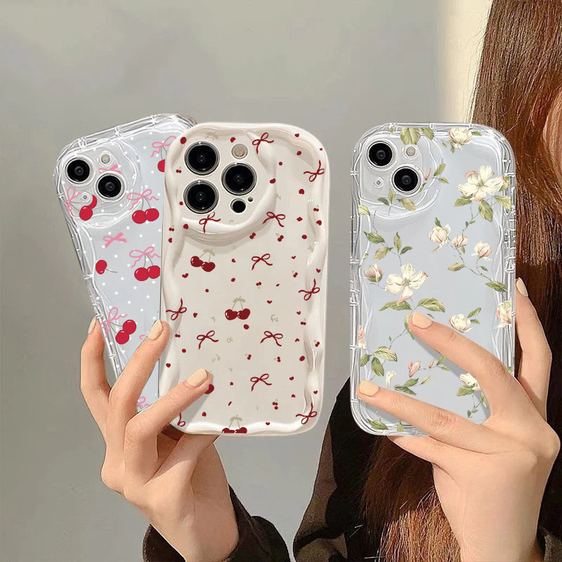 ดอกไม้สีขาวสีเขียว Leaf Bow Cherry เคสโทรศัพท์สําหรับ VIVO V50 Lite Y03 Y28S 5G Y20 Y15S Y15A Y12A Y
