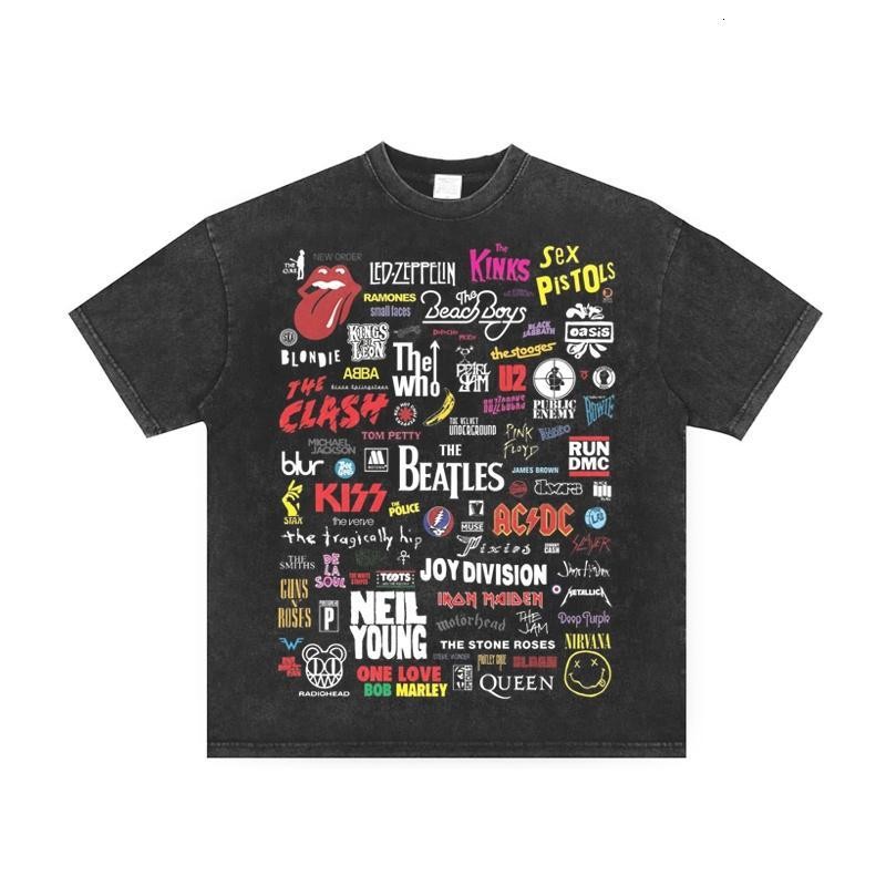 (จัดส่งตลอด 24 ชั่วโมง)เสื้อยืดฟอก เสื้อยืด Oversize เสื้อยืดลายวงดนตรีร็อคระดับตำนาน รวมโลโก้ศิลปินดัง ผ้าคอตตอน 100%