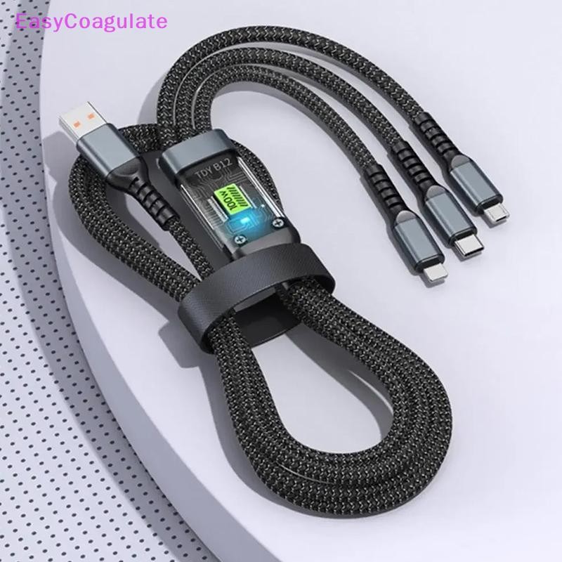 Eas 100W Fast สายชาร์จ Multi Charger สายไนลอนถักหลาย USB Universal 3 In 1 สายชาร์จอะแดปเตอร์ Type-C Micro Ate