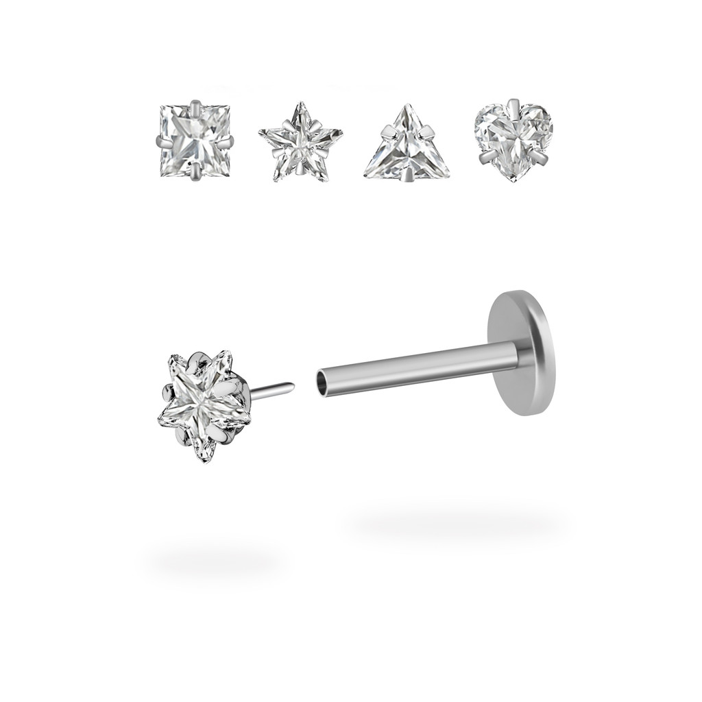 CZ Prong Titanium Flatback Earring (1ชิ้น)