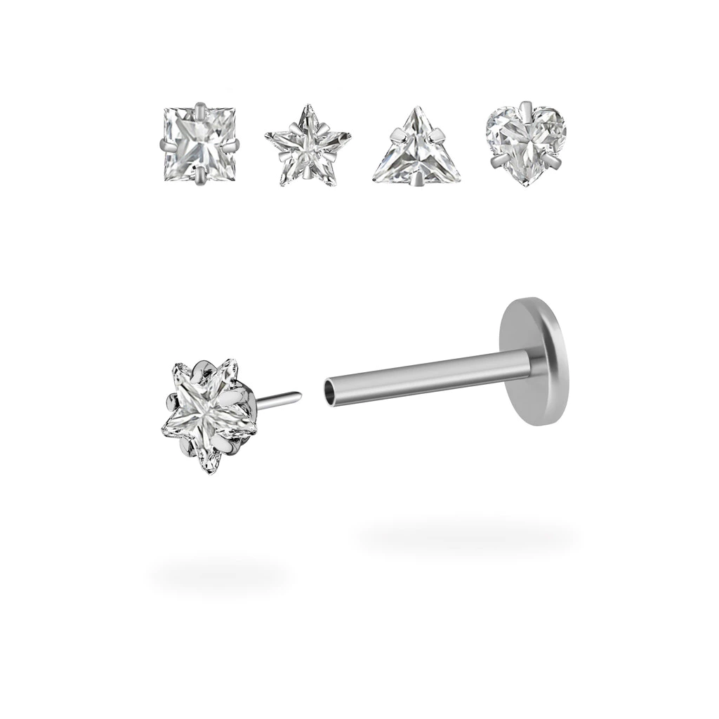 CZ Prong Titanium Flatback Earring (1ชิ้น)