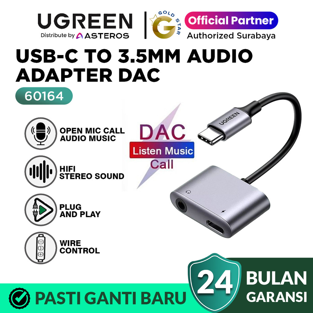 Ugreen Audio Converter Splitter DAC Type C ถึงแจ็ค 3.5 มม.เปิดไมโครโฟนชาร์จ